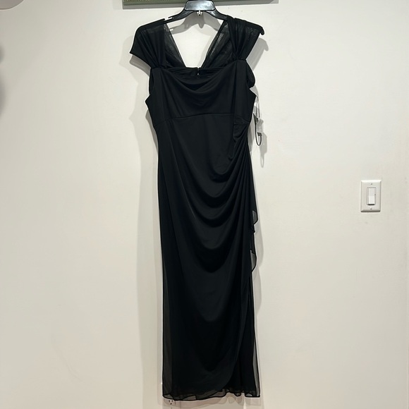 Alex Evenings - 132156 Cowl Neck Sheath Dress With Overlay Skirt black 14 P New - Picture 2 of 10